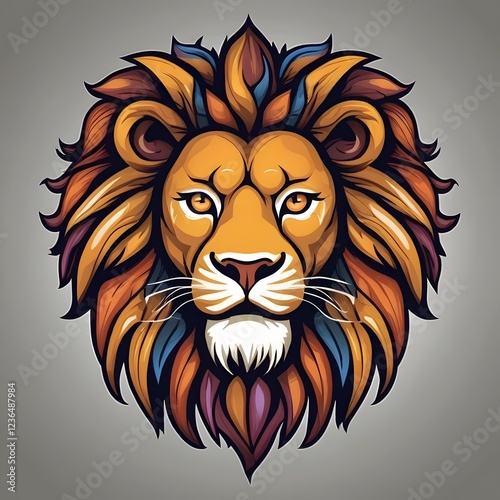 Artistic Lion Illustration with Bold Colorful Mane image photo