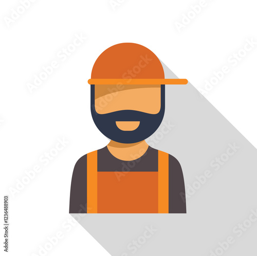 Portrait of a cheerful construction worker with beard, wearing orange overalls and hat, representing skilled labor and professionalism