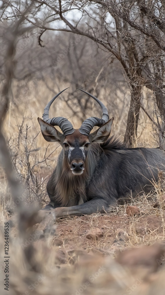 HD Phone Wallpaper Majestic Sable Antelope Bull Resting in African Savanna Wildlife Photography