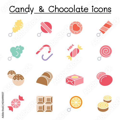 Sweets and candies icon set in thin line style