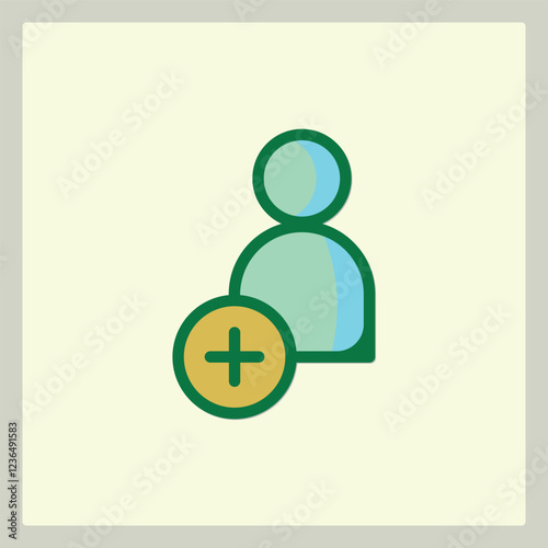 User Icon with Plus Sign Symbol for Adding New Contact or Profile Account