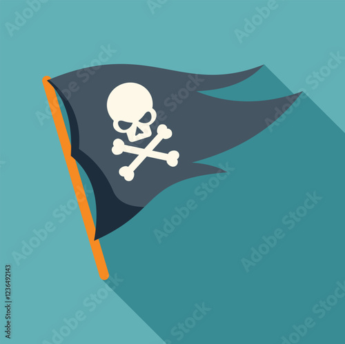 Pirate flag waving with skull and crossbones, symbol of piracy and rebellion