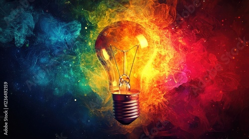 Fiery lightbulb idea; colorful smoke; inspiration; abstract background; website banner