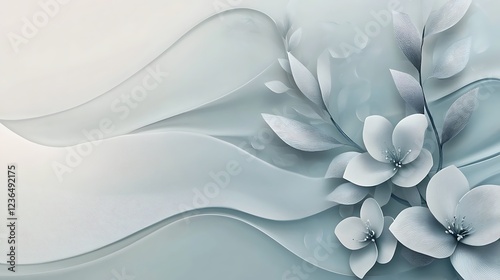 Elegant Silver Flowers on Abstract Wave Background