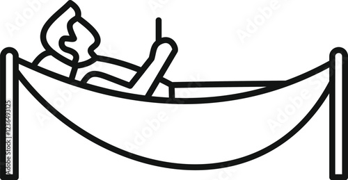 Man relaxing in hammock using mobile phone, summer vacation concept