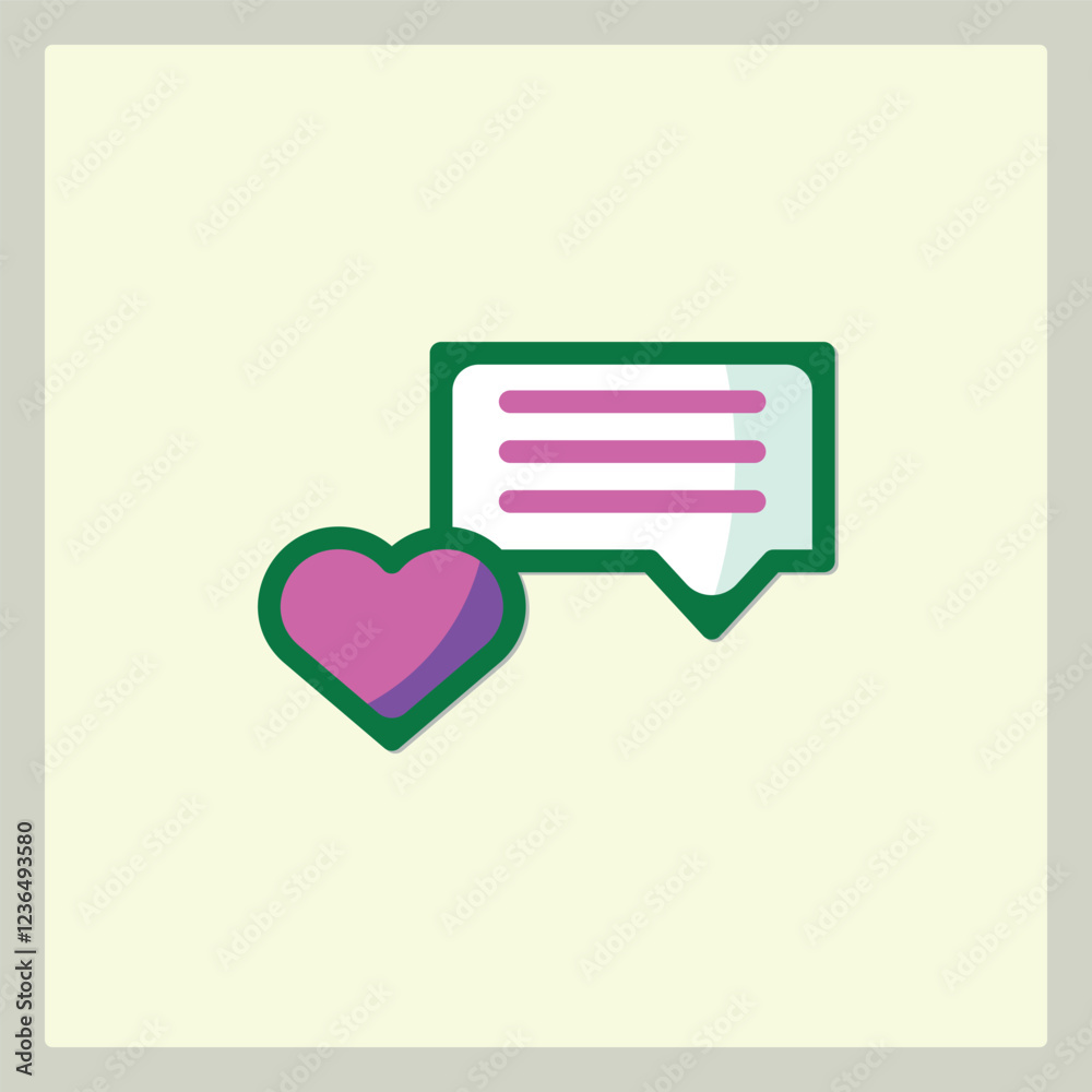 Green and Pink Heart and Speech Bubble with Lines Icon for Communication Love Green and Pink Heart and Speech Bubble with Lines Icon for Communication Love