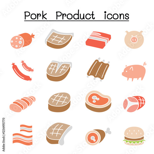 Pig & Pork Product icon set in thin line style