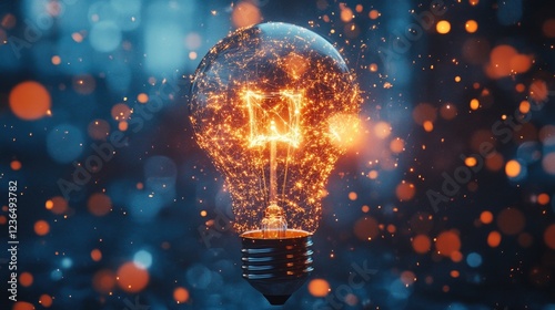 Glowing Idea Lightbulb, Spark Innovation, Dark Background, Abstract Concept, Stock Photo