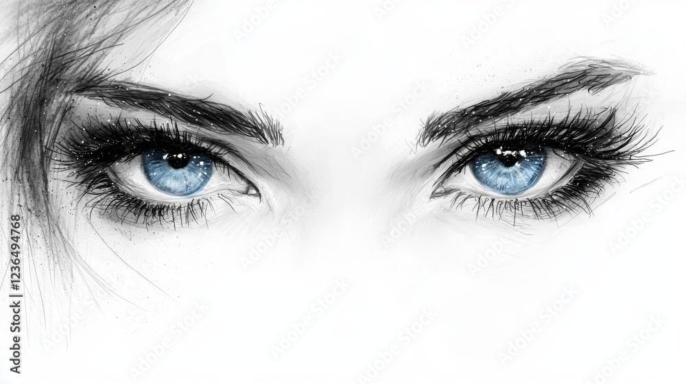 a close up of a woman's blue eyes with long eyelashes against a white background a close up of a woman's blue eyes with long eyelashes against a white background