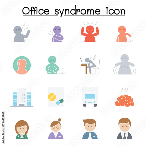 Office syndrome icon set in thin line style