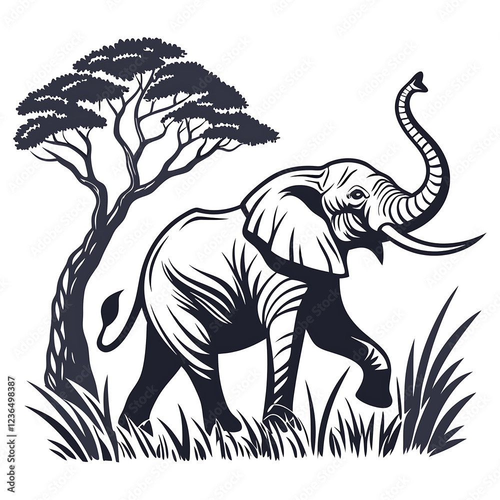 Obraz premium An elegant elephant head silhouette icon set against a clean white background.