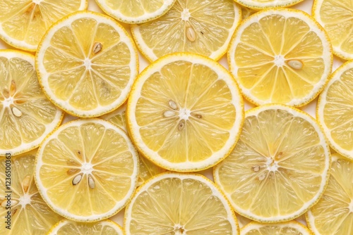 Fresh Lemon Slices Overlapping in a Patterned Arrangement