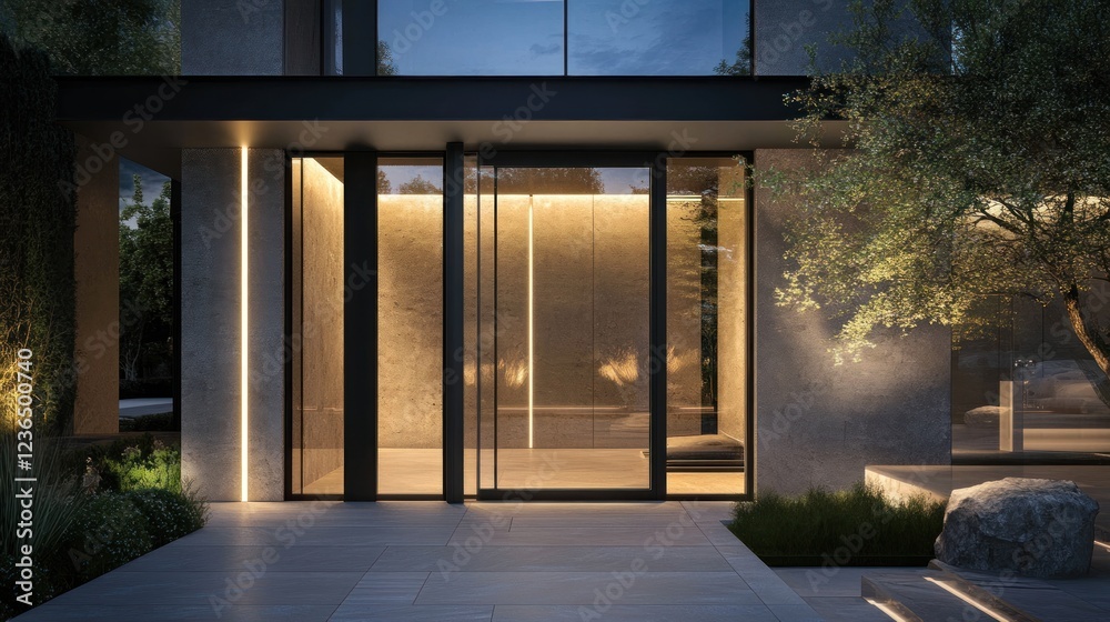 custom made wallpaper toronto digitalModern Minimalist Residence Entrance at Dusk
