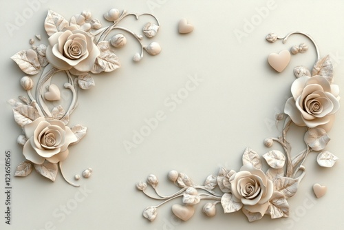 Elegant Floral Arrangement with Cream Roses and Heart Shapes on a Soft Background