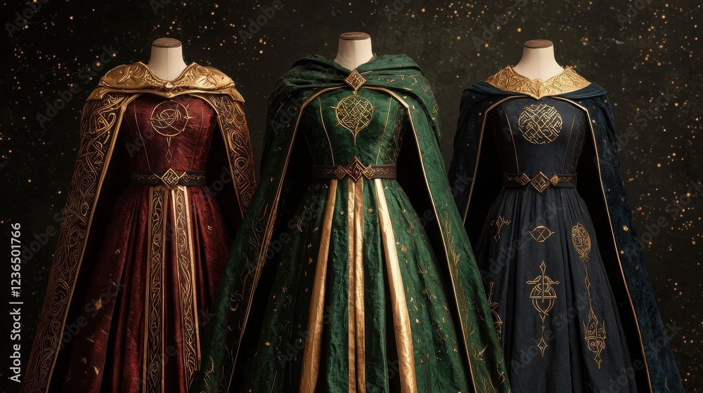 Elegant Fantasy Dresses on Display with Rich Textures and Colors Elegant Fantasy Dresses on Display with Rich Textures and Colors