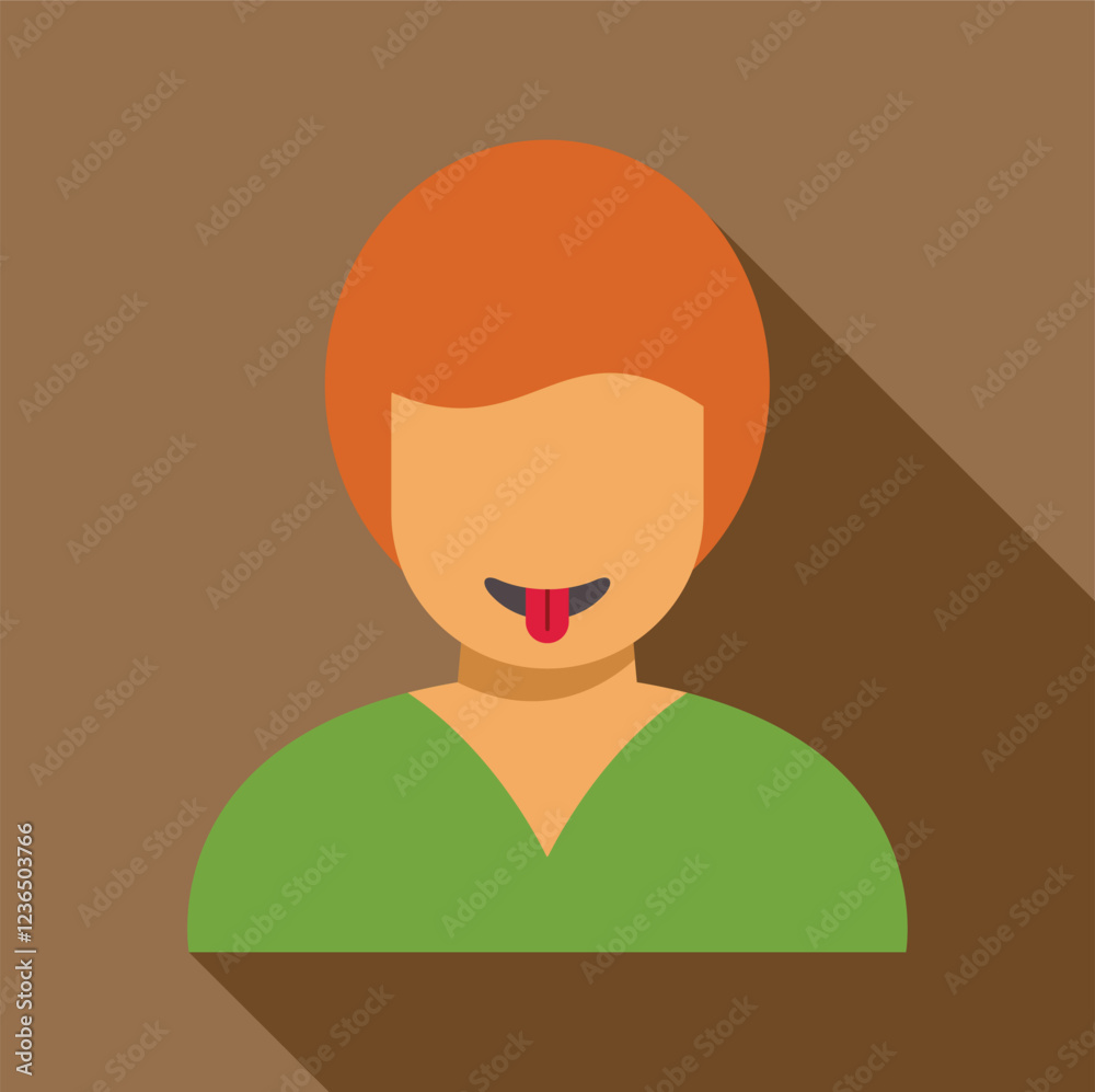Child with orange hair sticking out tongue in flat design style with long shadow Child with orange hair sticking out tongue in flat design style with long shadow