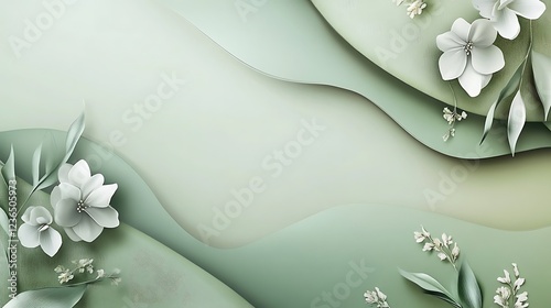 Elegant White Flowers on Sage Green Abstract Background