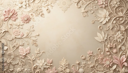 Intricate Floral Design Beige Background Embellishment