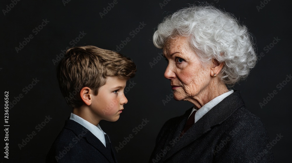 Intergenerational Connection Between Young Boy and Elderly Woman Portrait