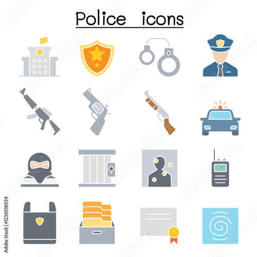 Police icon set in thin line style