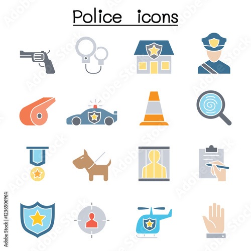 Police icon set in thin line style