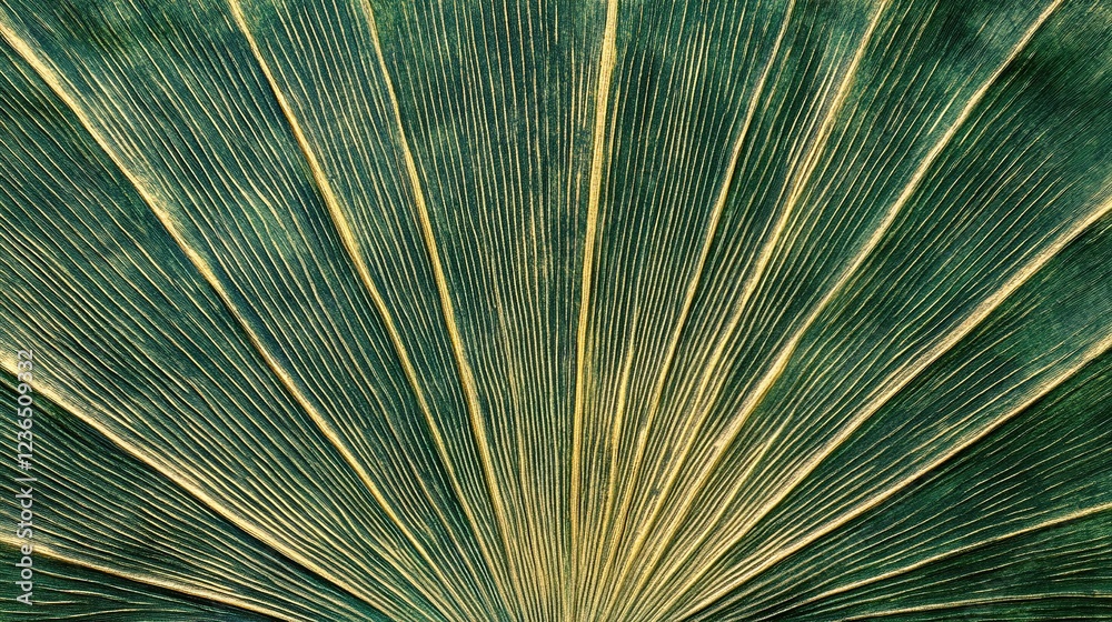Obraz premium Aesthetic Close-Up of Ginkgo Biloba Leaf with Beautiful Texture Against Green Background. Highlighting the Natural Beauty and Medicinal Properties of the Plant.