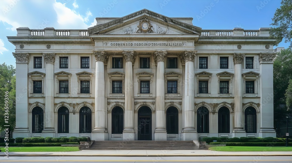 A large white building with a lot of windows and a lot of columns A large white building with a lot of windows and a lot of columns