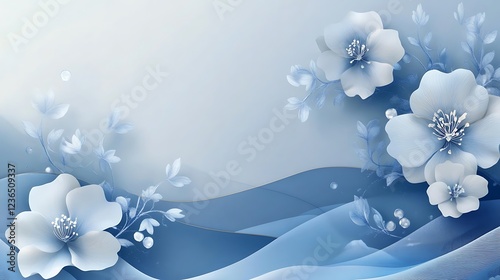 Elegant Blue Floral Design With Abstract Waves