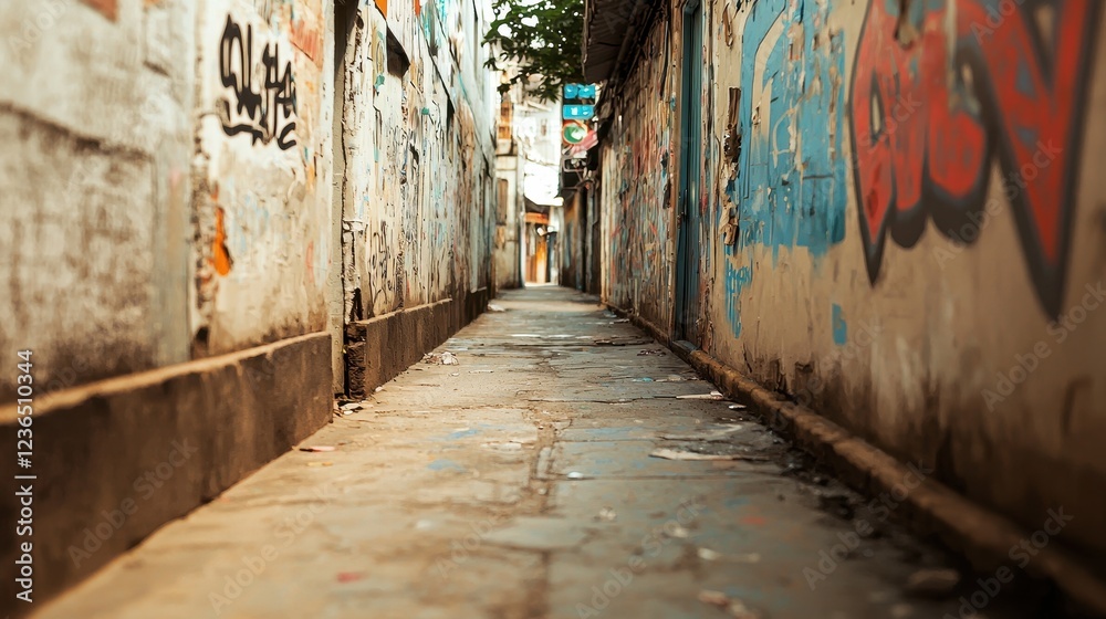 Fototapeta premium Urban Alleyway with Colorful Graffiti and Textured Walls