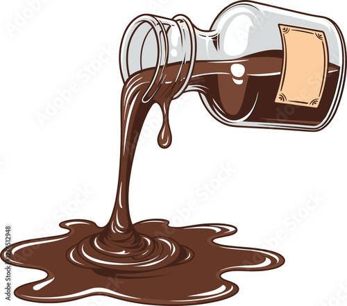 Realistic chocolate splashing with jar vector, dripping chocolate from the bottle, suitable for advertising, banners, posters, or many other commercial uses, isolated on white background.