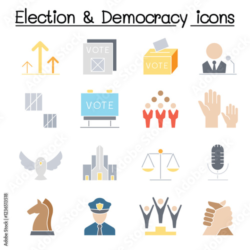 Election & Democracy icon set in thin line style