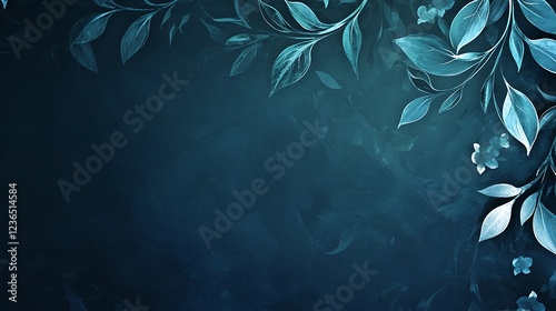 Teal Watercolor Leaves and Flowers Background