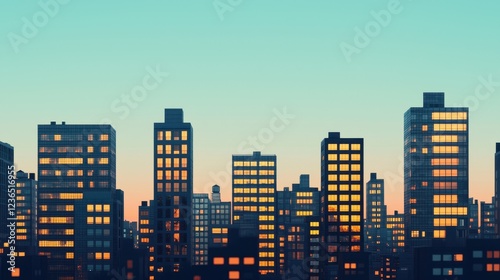 Wallpaper Mural Urban Cityscape at Dusk with Illuminated Windows and Sky Glow Torontodigital.ca