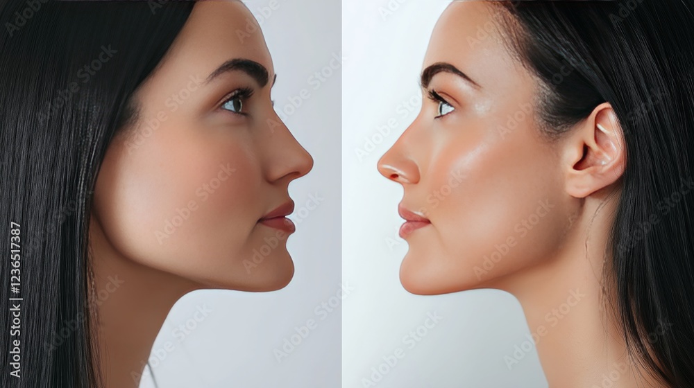woman in her late 30s, showing a side view of her neck before and after Botox woman in her late 30s, showing a side view of her neck before and after Botox