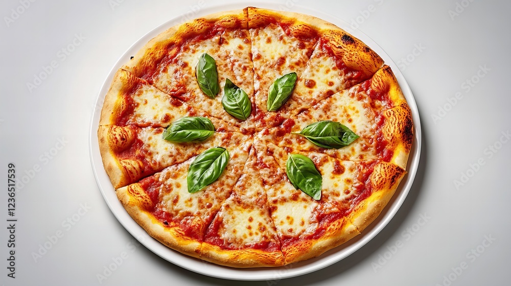 A delicious cheese pizza, freshly baked and garnished with basil.