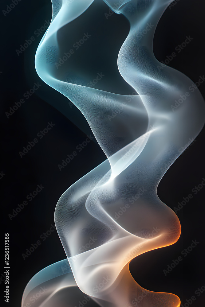 Naklejka premium Delicate smoke forms elegant shapes in macro photography, with the smoke curves enhanced by a pointillism effect, adding texture and depth to every detail.
