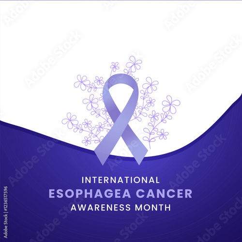 Blue ribbon with flower awareness graphic for International Esophagea Cancer Awareness Month banner