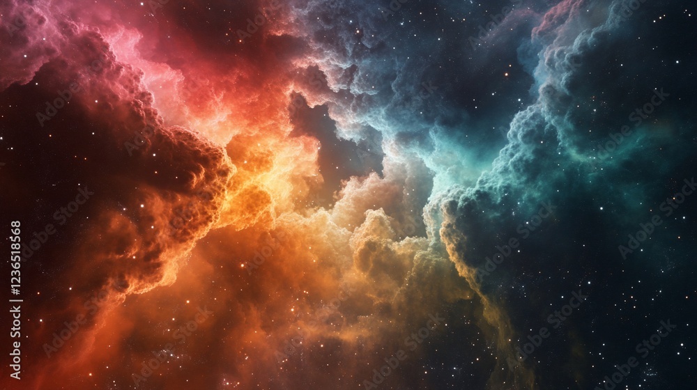 Fototapeta premium Cosmic clouds with vibrant colors in deep space a celestial canvas of stars and nebulae