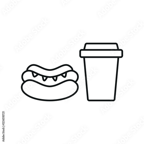 Drink and hot dog set icon represents classic street food and casual dining, perfect for food truck branding, snack bar menus, fast food promotions, and culinary-themed visuals.