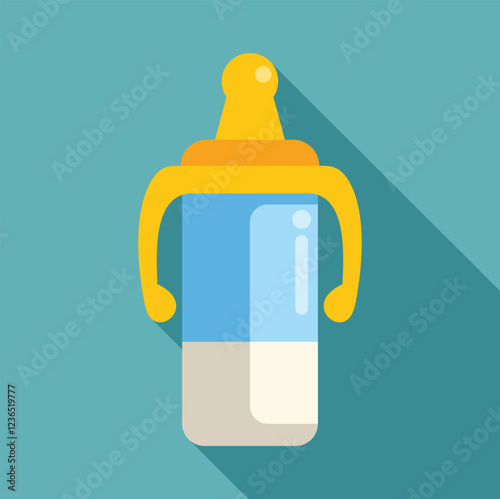 Baby bottle with handles filled with milk, promoting infant nutrition and feeding