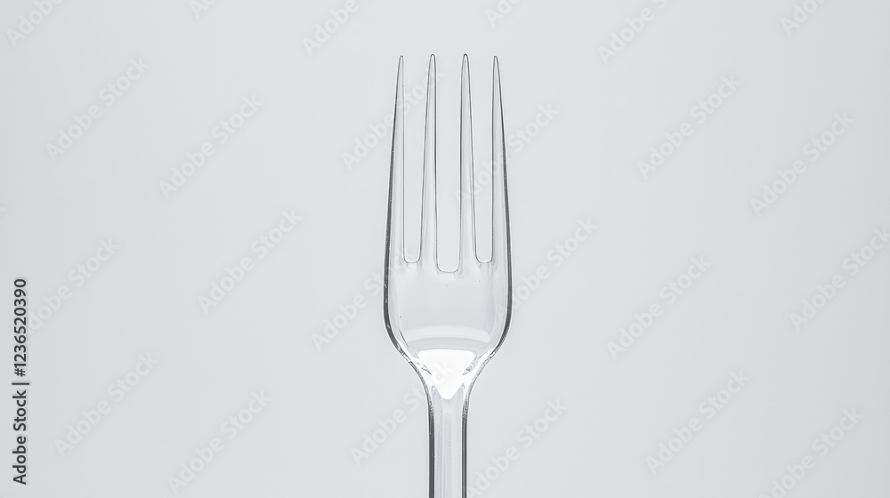 Clear plastic fork on white background. Food product photography