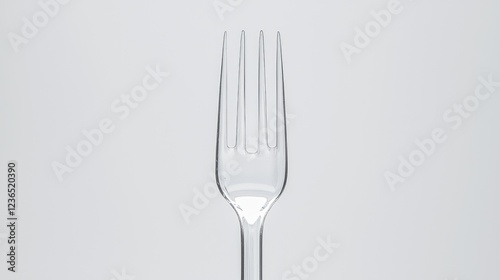 Obraz na płótnie Clear plastic fork on white background. Food product photography w salonie