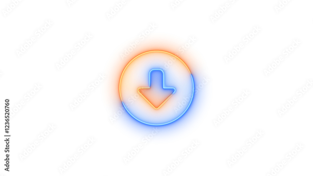 Circle down icon glowing neon blue brown gradient color Circle down icon glowing neon blue brown gradient color