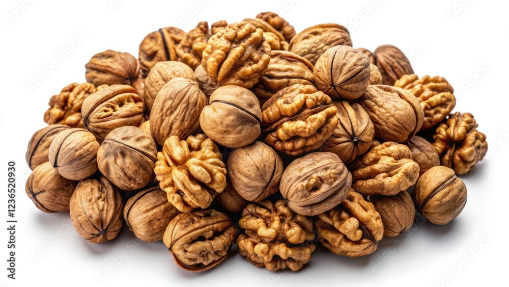 High-resolution image: walnuts isolated on white, ample copy space. High-resolution image: walnuts isolated on white, ample copy space.