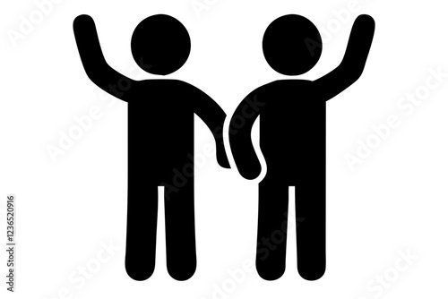 two people waving black icon vector isolated on white background. People couple shake icon simple vector Service support
