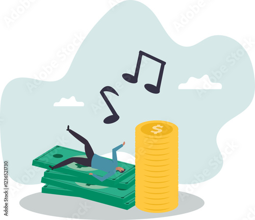 Rich man with his wealth, success businessman earn investment profit, FIRE, financial independence retire early .business concept.flat character.