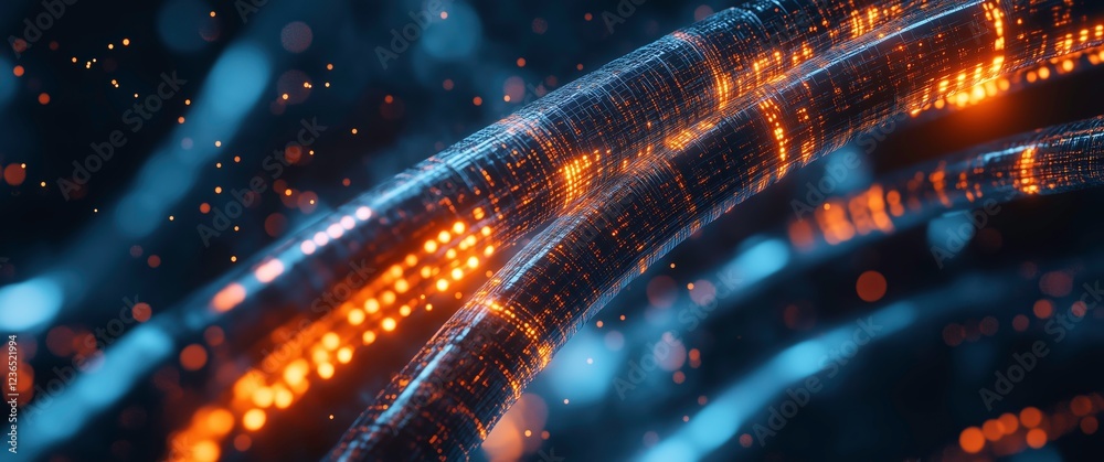 Abstract Technology Network: A mesmerizing abstract background with a dynamic network of glowing lines in blue and orange, evoking a sense of connectivity and progress. Abstract Technology Network: A mesmerizing abstract background with a dynamic network of glowing lines in blue and orange, evoking a sense of connectivity and progress.