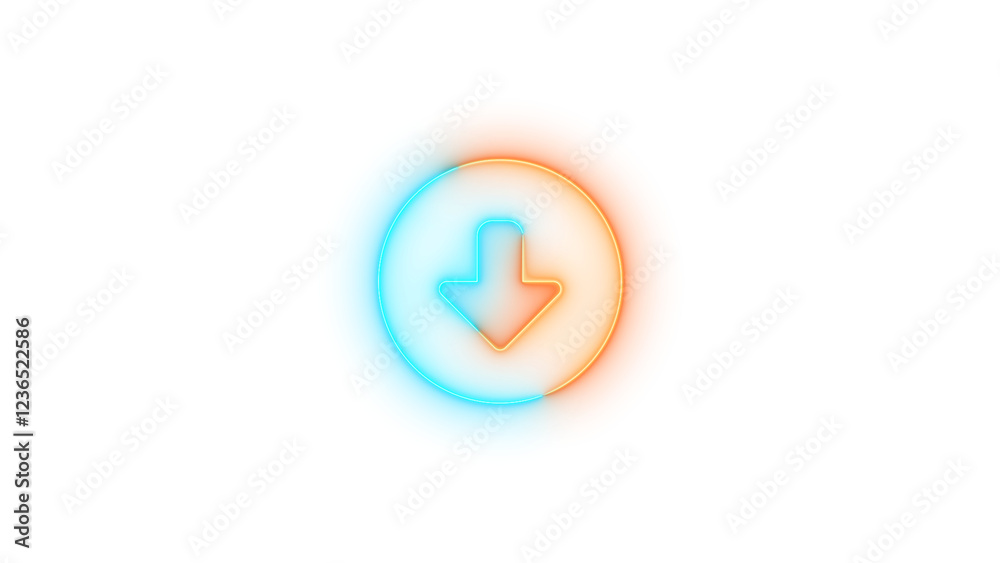 Circle down icon glowing neon brown cyan gradient color Circle down icon glowing neon brown cyan gradient color