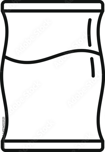 Line drawing of a flexible pouch packaging, partially filled and featuring a sealed top and curved sides
