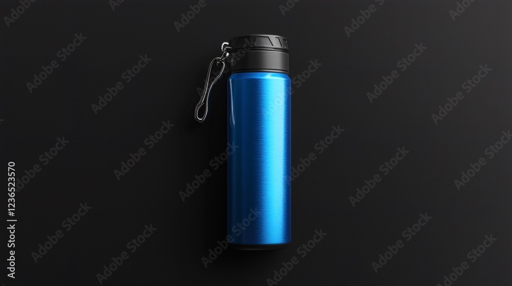 Fototapeta premium Blue Metal Water Bottle with Carabiner for Hydration